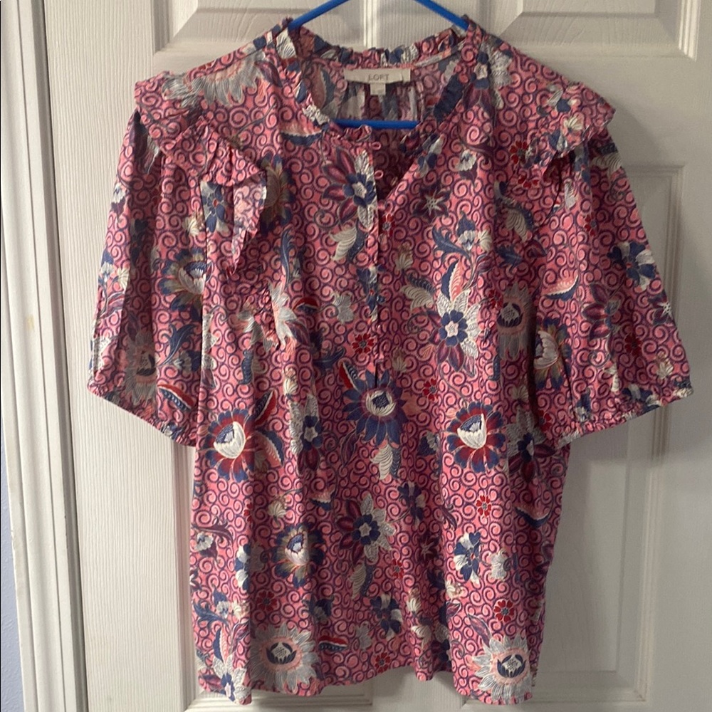 Loft Women's Pink Patterned Top